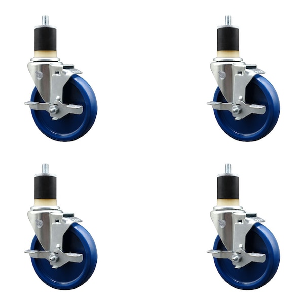 Service Caster 5'' Solid Poly Swivel 1-7/8'' Expanding Stem Caster Set with Brake, 4PK SCC-EX20S514-SPUS-TLB-178-4 - main